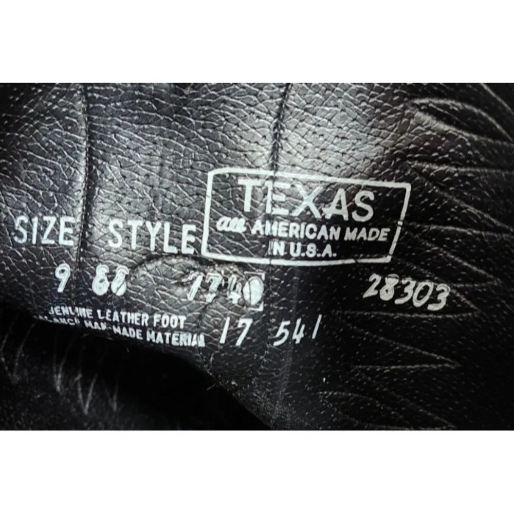 Texas USA Made Black Leather Western Harness Boots Eagle Detail Men’s 9